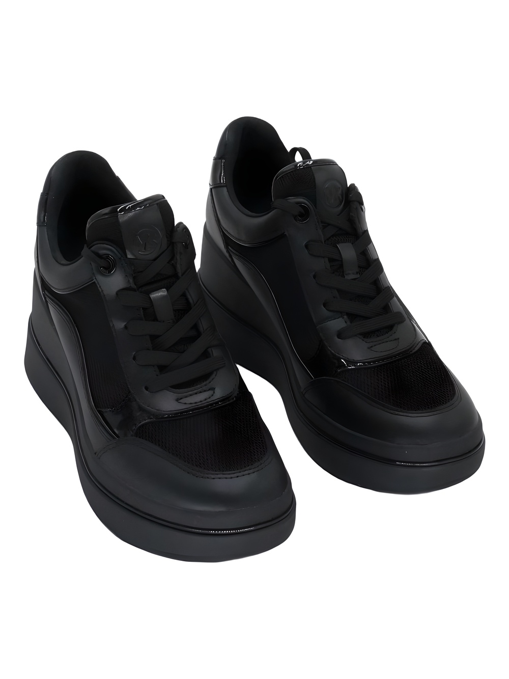 Michael Kors Emmy Wedge Trainer Sneaker Black Leather 2.5" Heel Size 7.5M